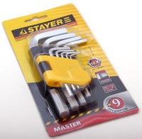 Набор STAYER Ключи "MASTER" имбусовые короткие, Cr-V, HEX 1,5-10мм, 9 пред