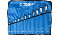 Набор ЗУБР "ПРОФИ": Ключ гаечный накидной изогнутый, Cr-V сталь, 8-27мм, 11шт