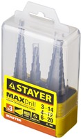 Набор STAYER "MASTER": Ступенчатые сверла по сталям и цвет.мет., сталь HSS, d=3-14мм,12ступ. d 4-12