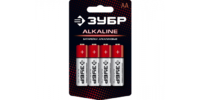 Батарейка "ЗУБР" "ALCALINE" щелочная (алкалиновая), "AA", 1,5В, 4шт