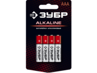 Батарейка "ЗУБР" "ALCALINE" щелочная (алкалиновая), "AAA", 1,5В, 4шт